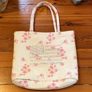 Loveshack Fancy Floral Quilted Tote Bag - Pink and Cream